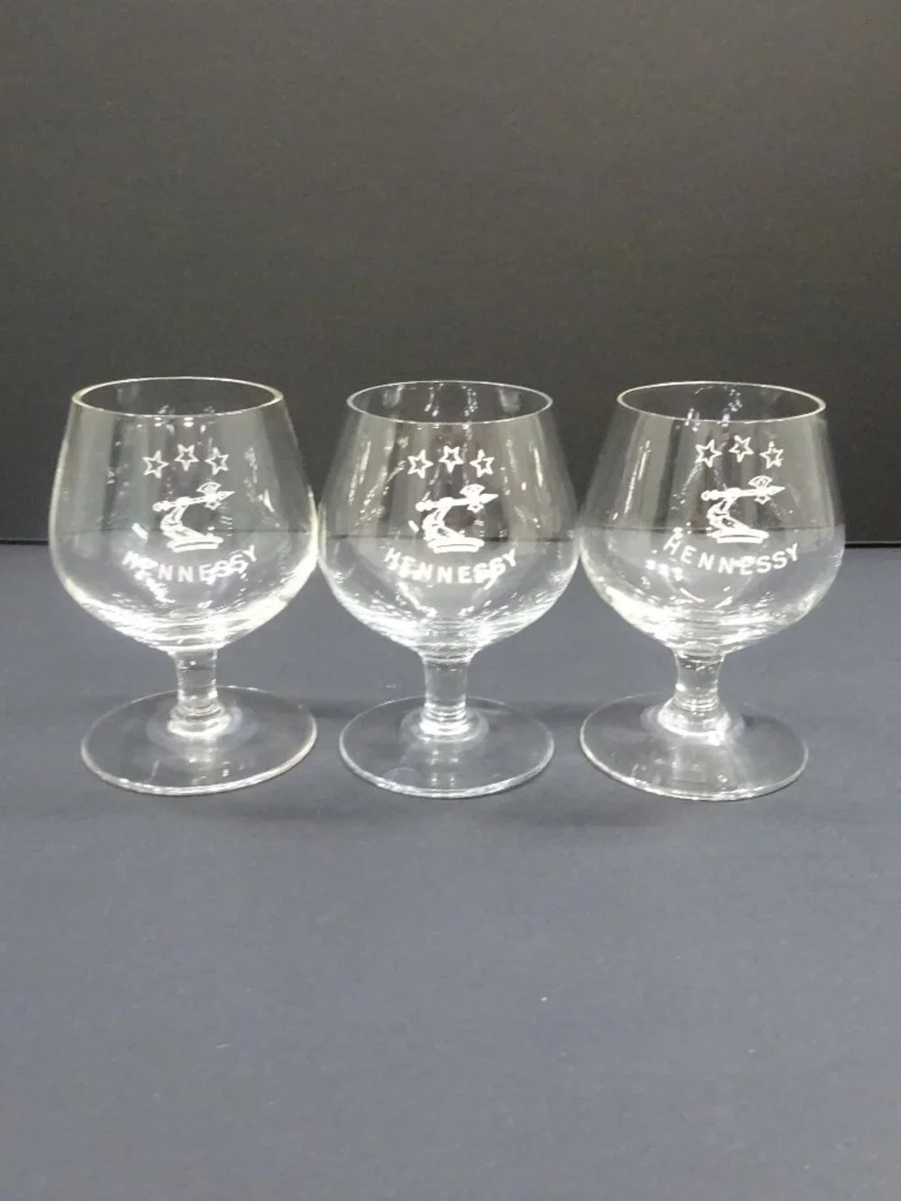 Hennessy Clear Cognac Snifter Glasses Set of 3 Vintage Barware
